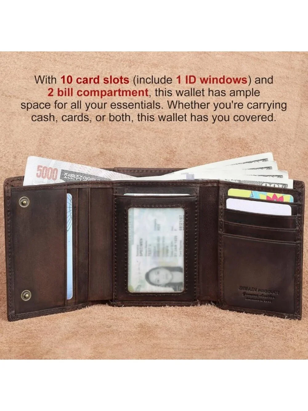 Genuine Leather Trifold Chain Wallet for Men, RFID Blocking, Anti-Theft Biker